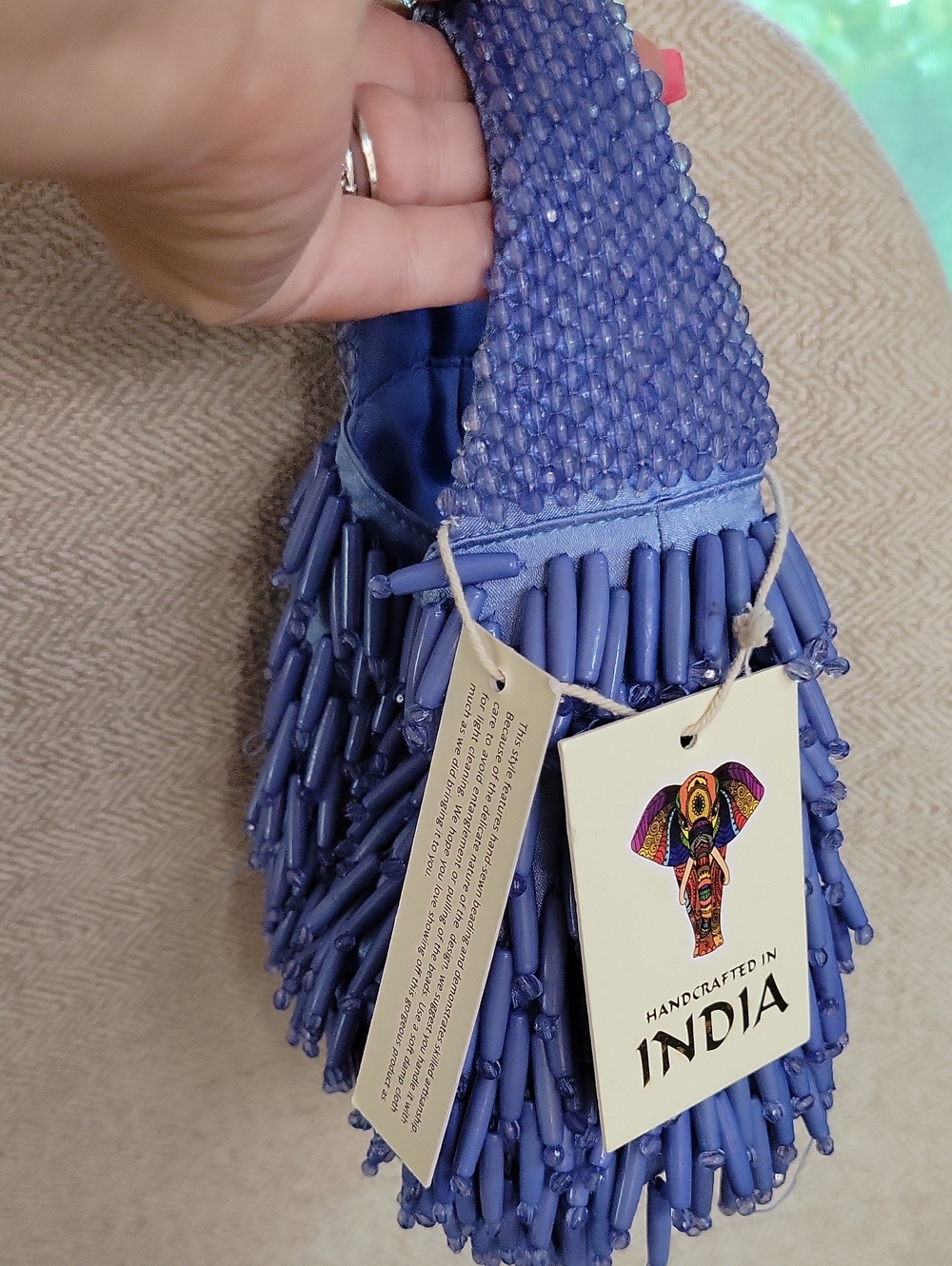 NWT Handcrafted in India Lavender Beaded Fringe Statement Bag Purse - Picture 7 of 7